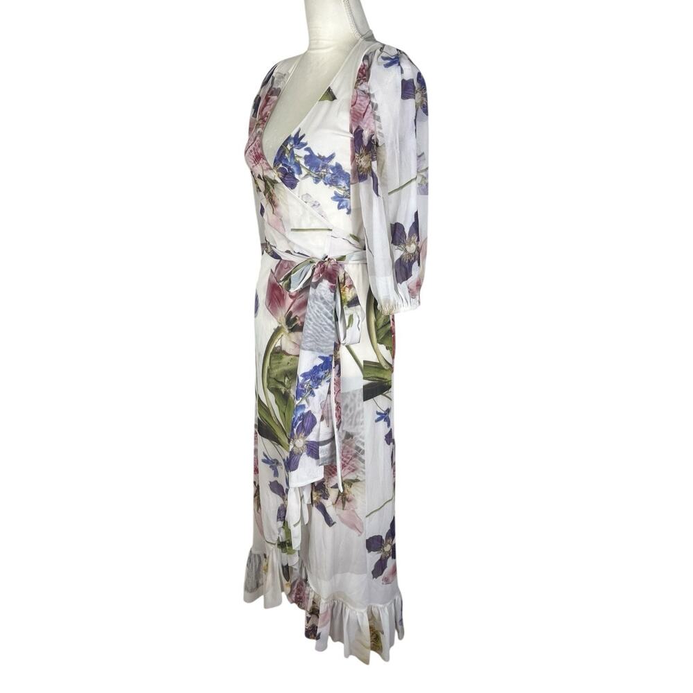 Ganni Tilden Floral Mesh Wrap Midi Dress Cottagecore Romantic Whimsy Size 36 - Picture 5 of 8